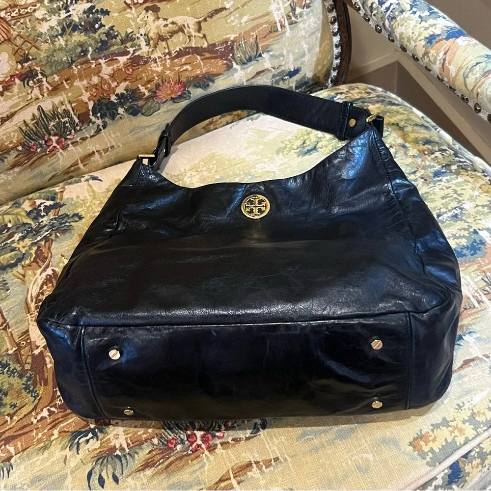 Tory Burch Black Dena Leather Hobo Bag